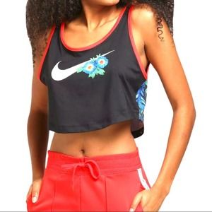 Nike Black Hyper Femme Crop Tank Top Black Floral Extra Large XL